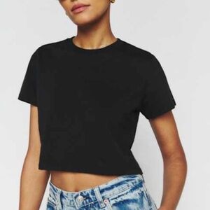 Reformation Cropped Classic Crew Tee Black - Size S